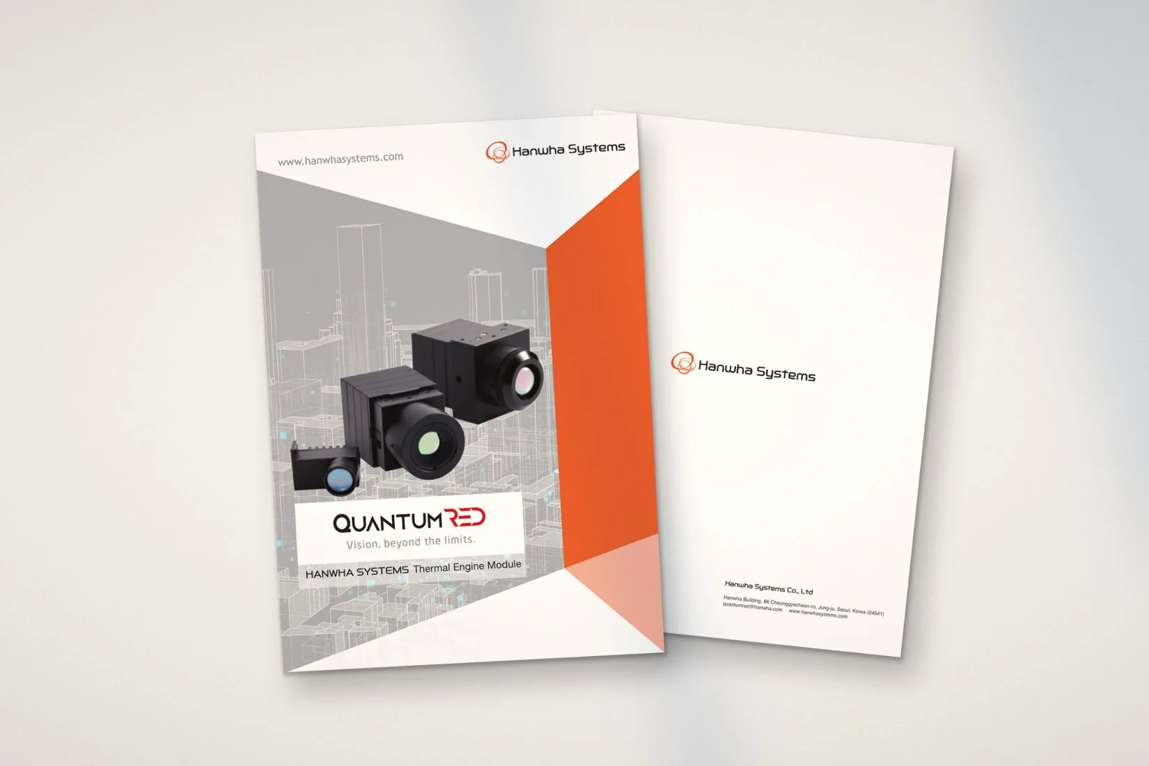 Quantum Red brochure cover and back mockup