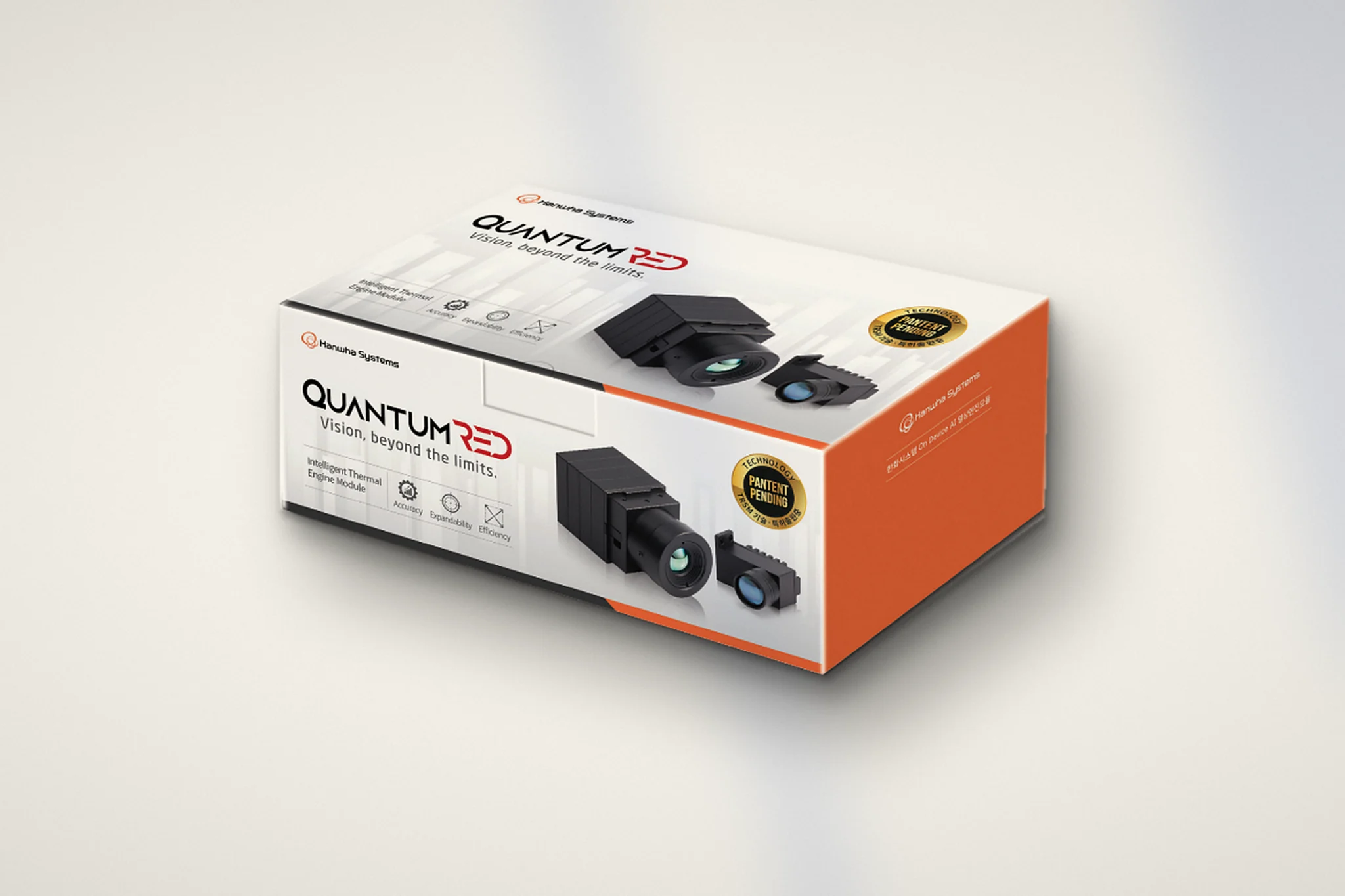 Hanwha Systems Quantum Red thermal imaging product box packaging design