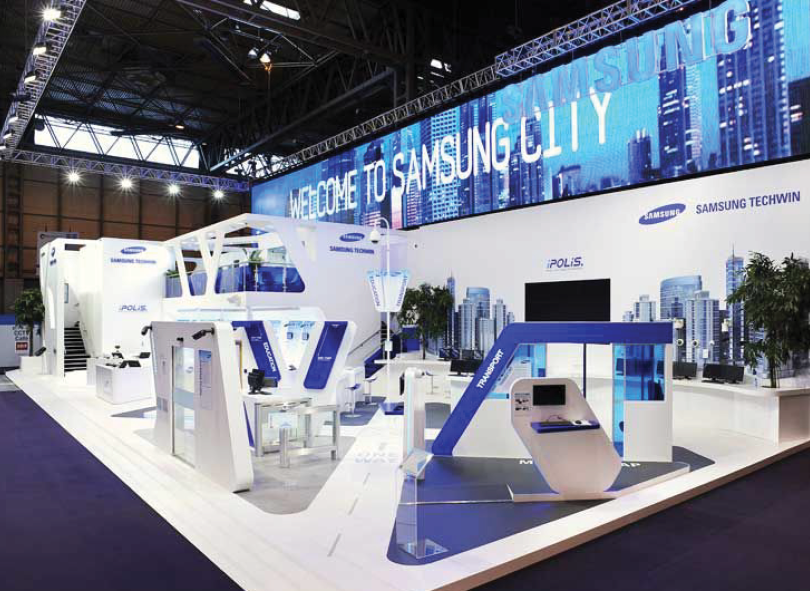 Wide view of Samsung City exhibition with integrated product and solution areas